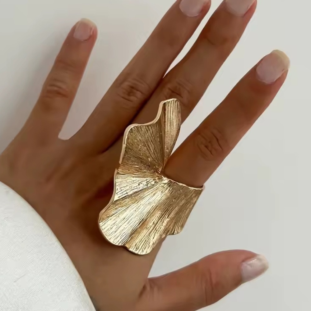 Zara Gold Irregular Wide Leaf Ring - Picture 4 of 7